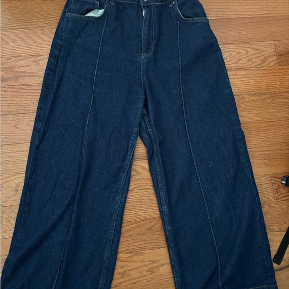 Women's 70s style wide leg Dark Blue Jeans - Picture 2 of 4